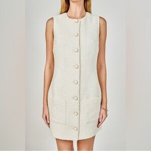 Women's Endless Rose Cream Tweed Sleeveless Mini Dress M